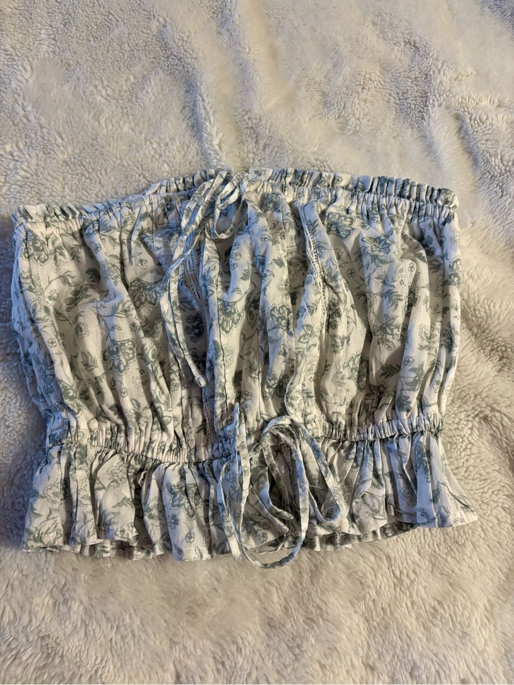 Hollister White Floral Strapless Drawstring Crop Top